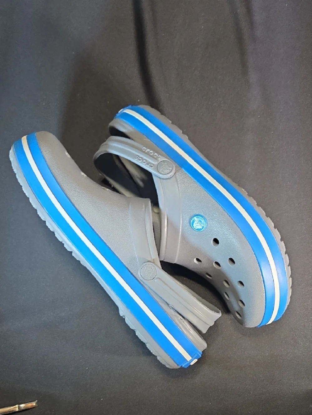 CROCS Men's Gray Slip-On Clog with Blue Accent